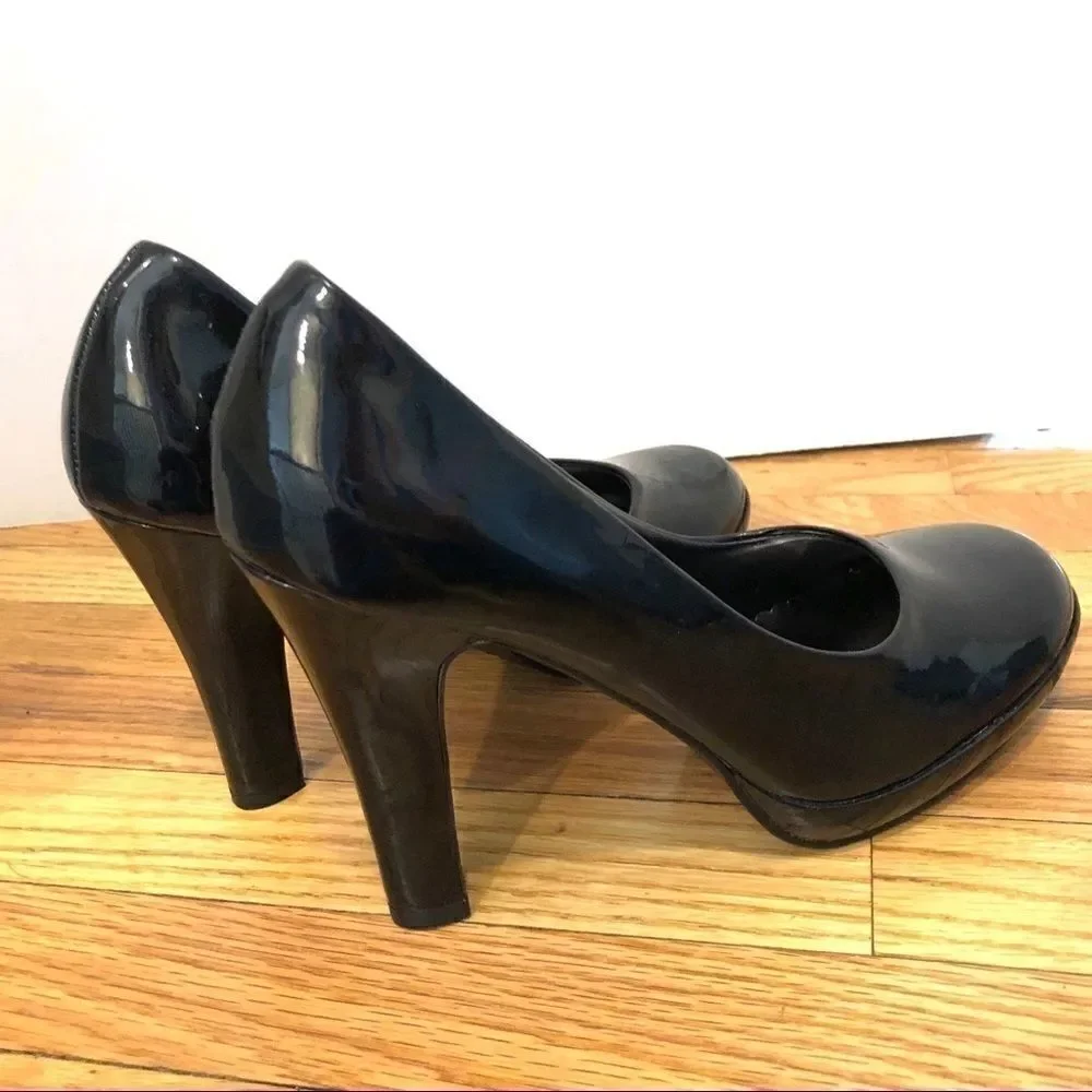 Black patent leather shiny platform heels shoes 9 NEW NIB NWT rockabilly pinup